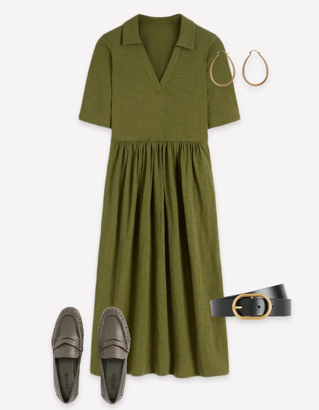 reserved green dress Aria Collared Jersey - Promenade Shirred nara dress