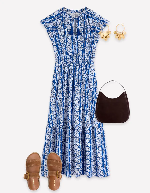 boden tiered jersey maxi dress Tala - Bright Blue, Ornate Floret Boden womens