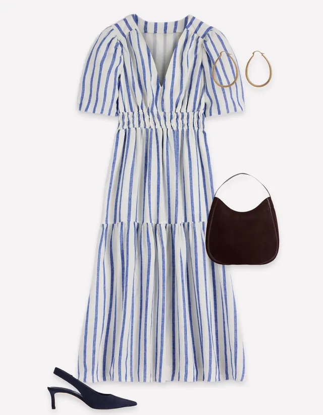 boden blue stripe dress Irene Linen Midi - Its made from pure