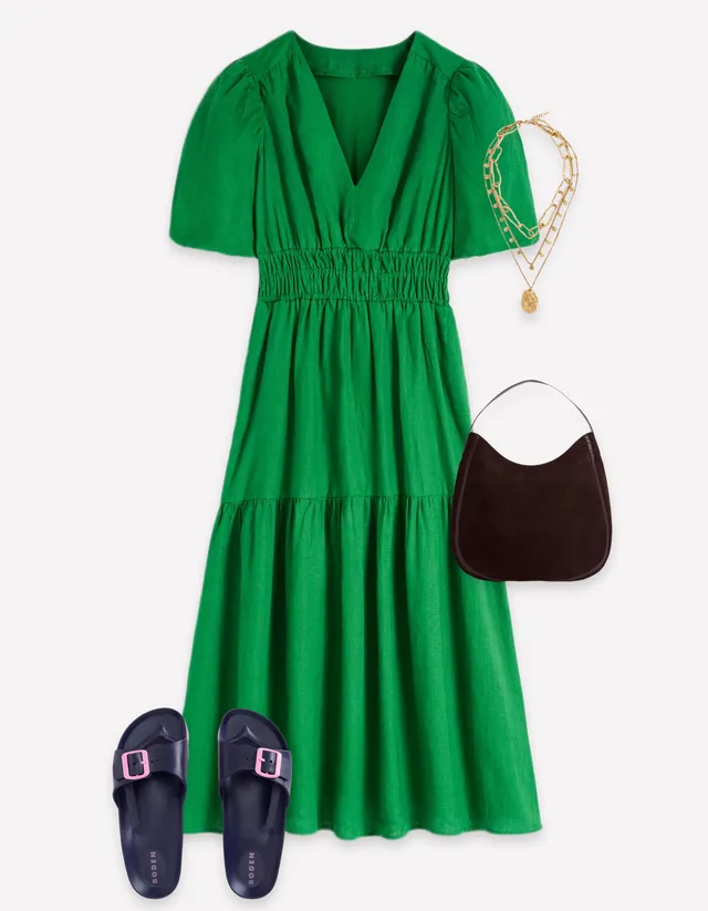 Irene Linen Midi Dress - Highland Green