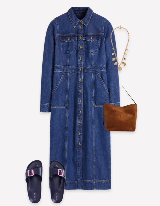 ladies denim dress uk Fleur Midi - Mid Vintage Denim Girard's Premium Salad Dressing Color:808 knee length denim dress The ASOS DESIGN Curve CX