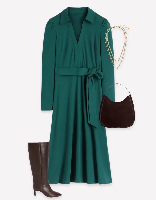 Imogen Collared Jersey Dress - Sea Moss