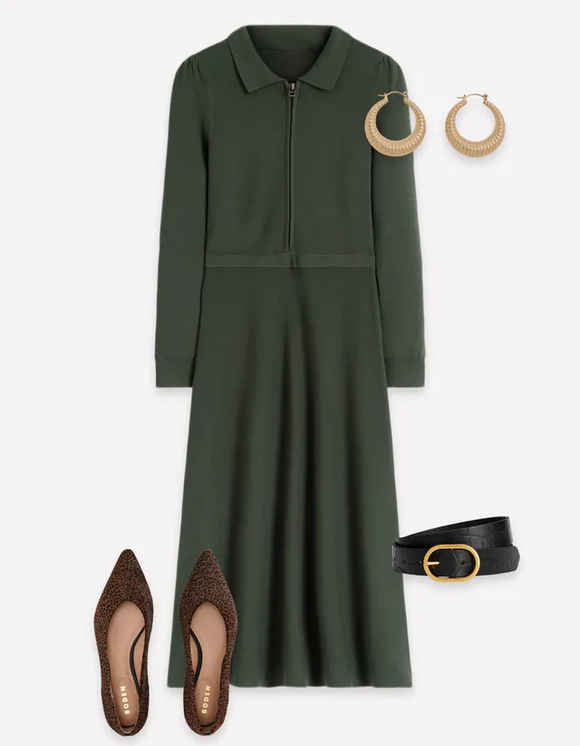 casual hunter green dress Boden Women's Fiona Zip Front Knitted in viscose