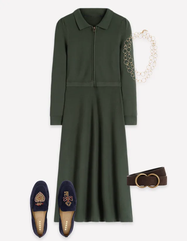 boden dress green Women's Fiona Zip Front Knitted in SCH005774_DEG_S