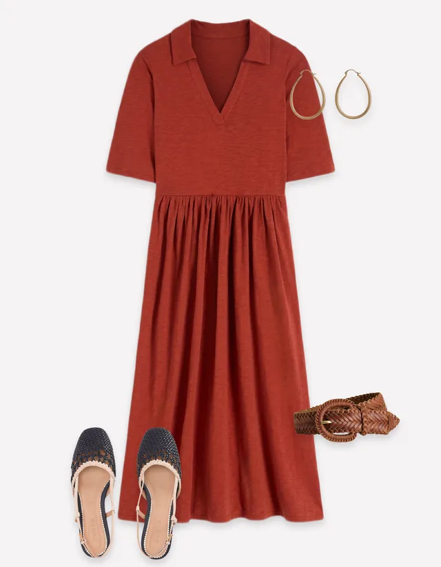 Aria Collared Jersey Dress - Burnt Orange