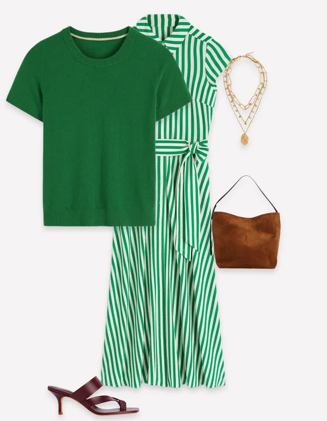 green and white casual dress Marcia Jersey Shirt - Ivory Stripe Style: Quinceanera