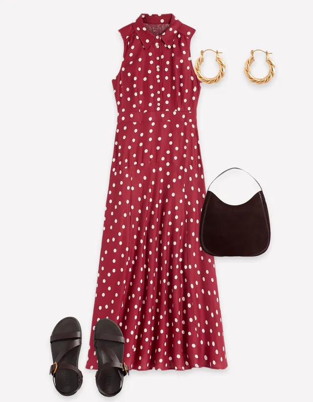 red brunch dress Erma Drop Waist Linen - Painted Dot Spaced Midi dress