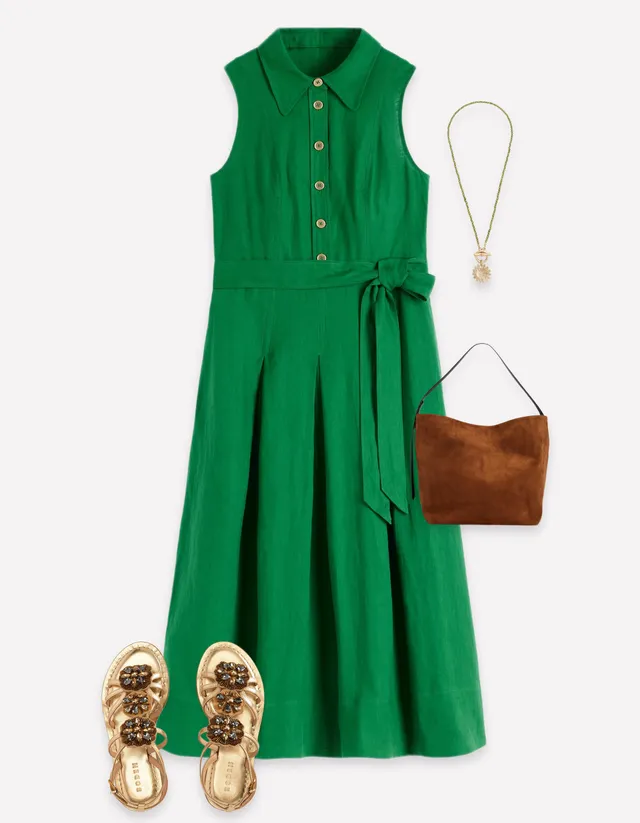 Boden Women's Belinda Linen Shirt Dress in Green