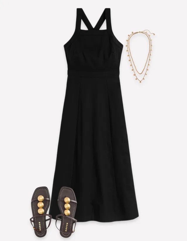 Boden Women's Cross-Back Linen Blend Dress in Black