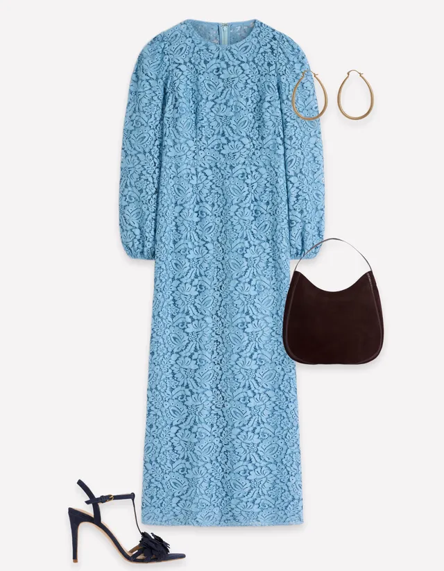 High Neck Lace Dress - Blue