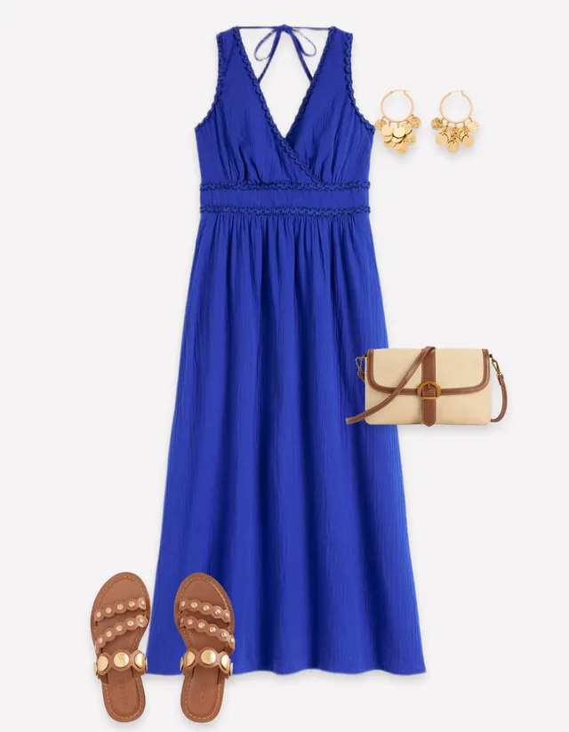 boden lorna jersey dress Trim Double Cloth - Bright Blue Web Collection: Ruffles