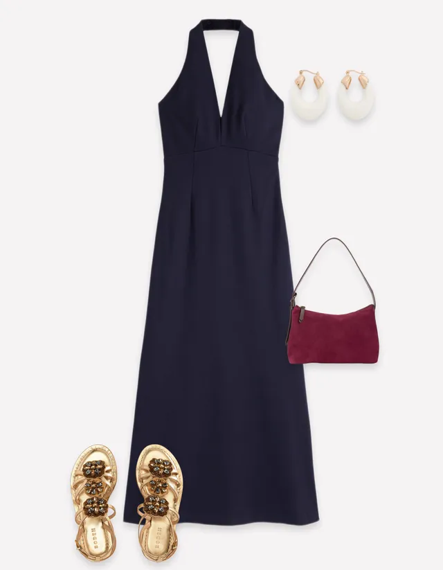 boden halter neck dress Empire Maxi - Navy Linen midi dress