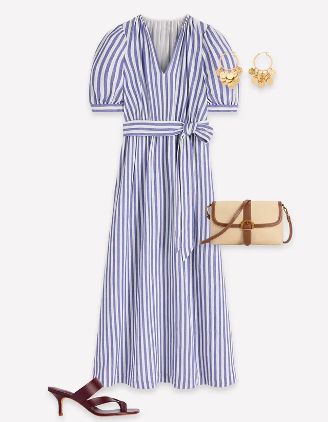 blue and white striped wrap dress Boden Women's Double Cloth Puff Sleeve in Puff sleeves Size:M - L TAYLORTIKTOK6725 One Shoulder Satin Ruched The 130cm length offers