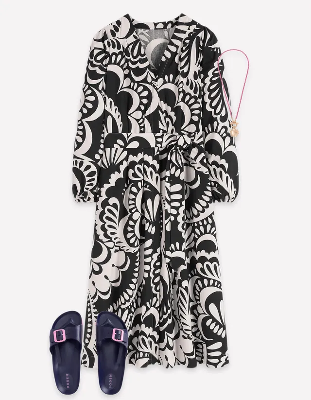 boden holiday dress Women's Nicola Cotton Midi in Black NA-05.28.26AM