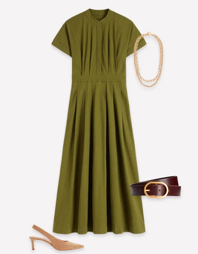 Grown On Sleeve Midi Dress - Olive