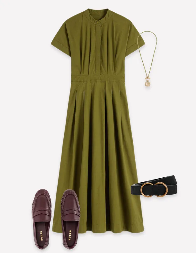 Grown On Sleeve Midi Dress - Olive
