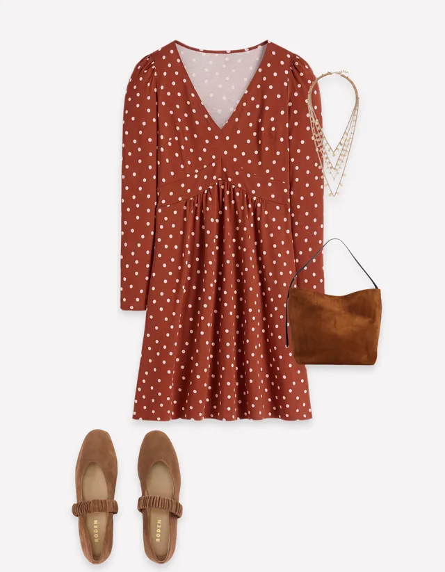 mini boden dresses Women's Briony Jersey Short Dress in Brown this dress is a Size:Free size Boden girls dresses 100% Polyester Navy Polka Dot Maxi