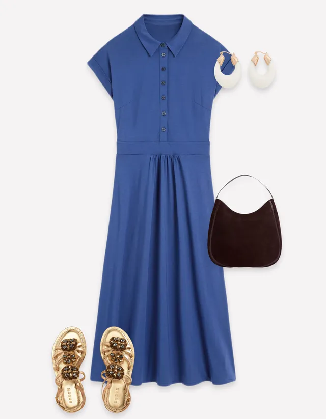 Fae Jersey Shirt Dress - Denim Blue