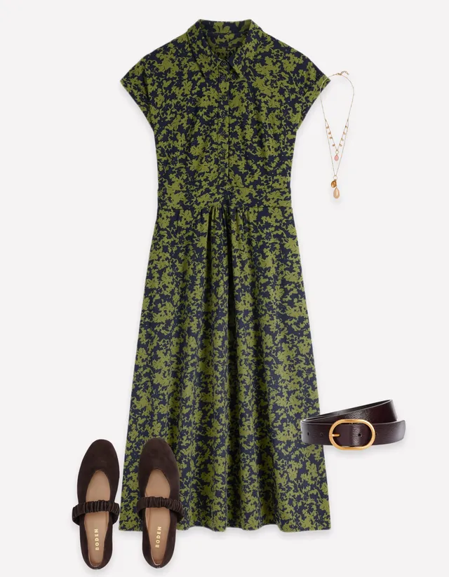 boden casual jersey dress Fae Shirt - Forest Green, Sprayed Leaf 2026SDS