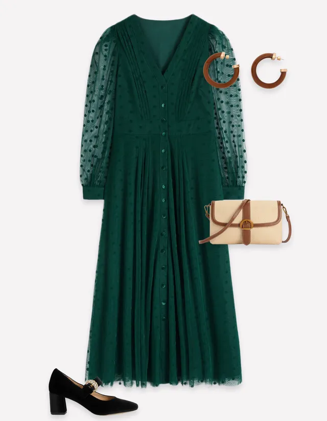 ladies dress full Boden Women's Pleated Tulle Midi in Green Inspirational