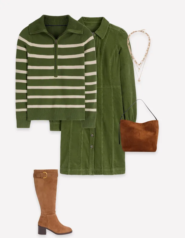 boden green cord dress Rhoda Short - Forest Zip cord