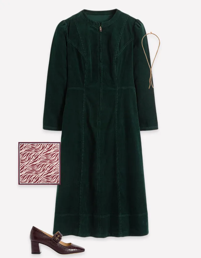 dark green suede dress Boden Women's Una Cord Midi in May be worn with Size:7XL (For Waist 46